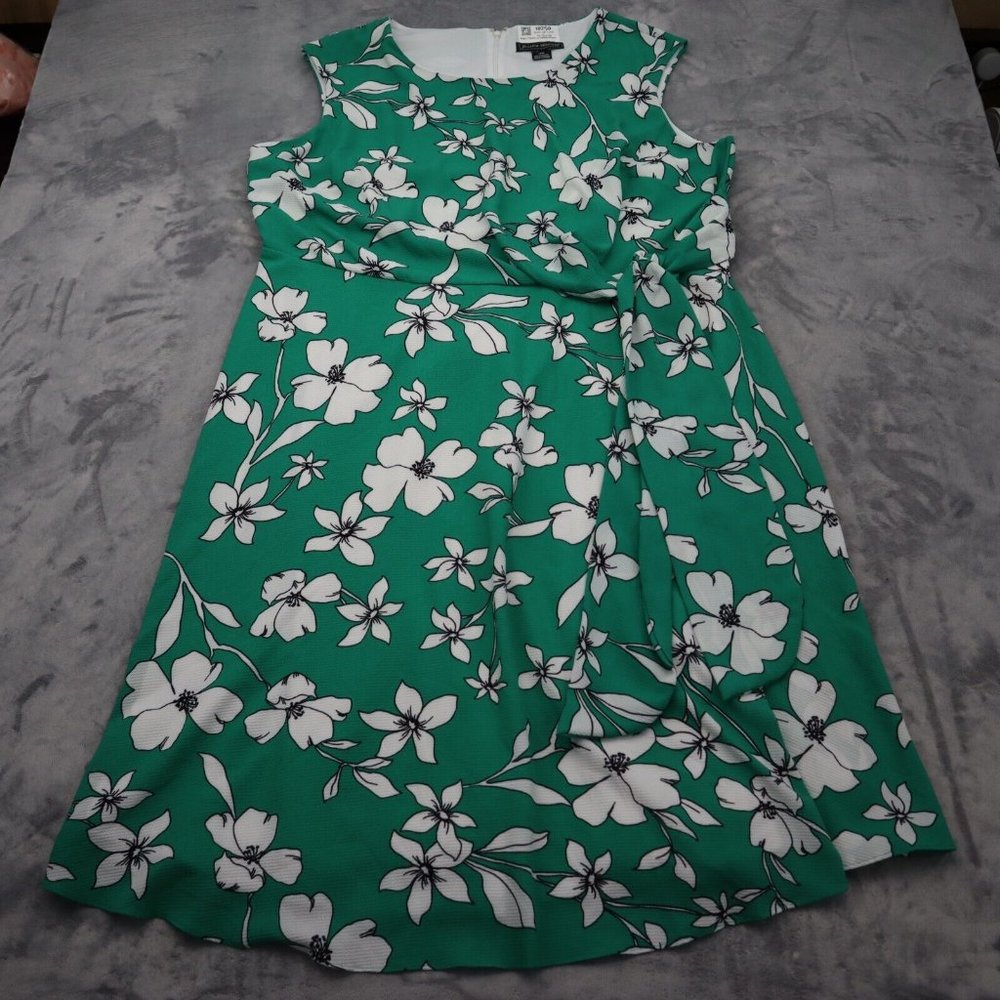 Jessica Howard Dress Womens 18W Green White Casual Floral Sleeveless Midi Plus